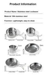 Stainless Steel 8Pcs Cookware Set for Camping Camping Pot and Pan Set with Cups Outdoor 2-3 Person Tableware for Hiking Picnic - Image 16