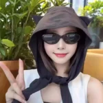 Cute Sunshade Hats Solid-colored Cat Ears Design Hooded Hat with Strap Fashion Personality Headwears Sunshade Caps For Women - Image 3