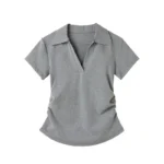 Polo Lapel Front Shoulder Short-sleeved T-shirt for Women 2025 Summer Design Pure Slim Fit Slim and Pleated Waist - Image 27