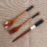 Spoon Fork Chopsticks Portable Tableware Wooden Cutlery Sets Travel Dinnerware Suit Environmental with Cloth Pack Gift
