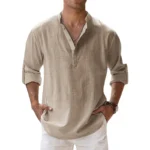 New Cotton Linen Shirts for Men Casual Shirts Lightweight Long Sleeve Henley Beach Shirts Hawaiian T Shirts for Men - Image 7