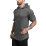 New Gym Fitness Bodybuilding Sport Hoodie Mens Slim Fit Solid Color Hooded T-Shirt Cotton Breathable Short Sleeve Muscle Shirt - Image 5