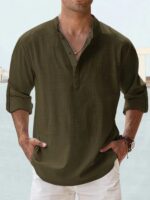 New Cotton Linen Shirts for Men Casual Shirts Lightweight Long Sleeve Henley Beach Shirts Hawaiian T Shirts for Men - Image 18