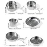 Stainless Steel 8Pcs Cookware Set for Camping Camping Pot and Pan Set with Cups Outdoor 2-3 Person Tableware for Hiking Picnic - Image 5