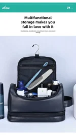 Large Hanging Toiletry Cosmetic Travel Bags for Men Women Leather Travel Bags with Hanging Hook Toiletries Bathroom Shaving Bags - Image 19