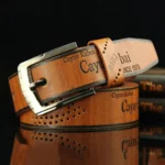 Men's Leather Belt Letter Print Luxury Classic Buckle Business Cowboy Vintage Waistband Alloy Belts - Image 11