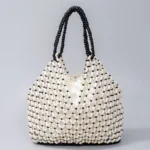 Handmade Woven Beaded Handbag For Women Exquisite Hollow-out Wooden Beaded Shoulder Bag Female Beach Bag - Image 9