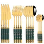16Pcs Tableware Set Cutlery Set Mirror Ceramic Handle Gold Flatware Fork Spoon Knife Set Stainless Steel Dinnerware Dinner Set - Image 8