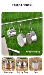 Stainless Steel 8Pcs Cookware Set for Camping Camping Pot and Pan Set with Cups Outdoor 2-3 Person Tableware for Hiking Picnic - Image 13