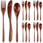 Wooden Cutlery Set For Dinner, Kitchen Flatware Tableware Utensil Set Includes Spoon, Fork, Knife