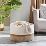 Large Blanket Basket,Woven Baskets for storage Baby Laundry Hamper, Cotton Rope Blanket Basket for Living Room, Laundry - Image 7