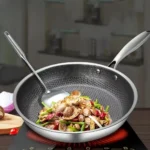 Stainless Steel Frying Pan Honeycomb Non Stick Frying Pan Easy To Clean Kitchen Wokes Pans Suitable for Fried Egg Steak - Image 3