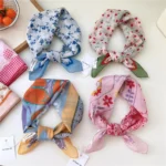 55cm Flower Floral Print Square Scarf Neckerchief Fashion Scarves Kerchief Bandanas Headscarf Hair Ribbon Accessories for Women - Image 3