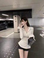 Polo Neck T Shirt for Women Coquette Clothes Sexy Woman Tshirt Trend Plain On Offer New Youth Fashion 2025 Basic Polyester In - Image 33