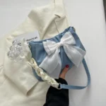 Lovely Bow Handbags for Girls Ladies Fashion Pleated Shoulder Bags for Women Simple Design Female Underarm Bag Casual Tote Purse - Image 8