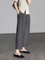 Office Elegant Black Gray Ankle Length Suits Pants for Women High Waist Harem Pants Fashion Trousers with Pockets