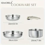 4PCS Stainless Steel Cookware Set Detachable Handle Pots and Pans Space Saving Induction Induction Cooker and Oven Kitchen Set - Image 6