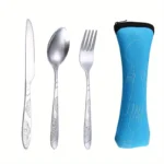 Portable Dinnerware Set - Ultra-Portable, Vibrant Printed, Stainless Steel Cutlery Set with Knifes, Fork, Spoon Carrying Bag - Image 7
