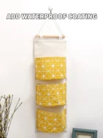 1PC Three Pockets Hanging Wall Storage Bag Household Bedroom Living Room Kitchen Cotton Linen Storage Bag - Image 14