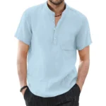 Men's Short Sleeve T-shirt Cotton and Linen Casual Men T-shirts Solid Color Summer Shirt Male Cozy Breathable - Image 21