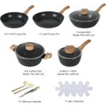 US Shipping Ceramic Cookware Sets Non Stick 15 PCS Pots and Pans Set Kitchenware - Image 3