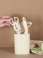Stainless Steel Kitchen Knife and Scissors Five-Piece Set [Including Knife Holder] Household Fruit Knife, Slicing Knife, Scissors, Melon Peeler, Knife Holder, Complete Home Set - Image 7