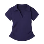 Polo Lapel Front Shoulder Short-sleeved T-shirt for Women 2025 Summer Design Pure Slim Fit Slim and Pleated Waist - Image 6