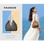 Handmade Woven Beaded Handbag For Women Exquisite Hollow-out Wooden Beaded Shoulder Bag Female Beach Bag - Image 14