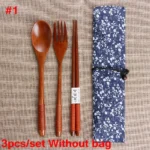 Spoon Fork Chopsticks Portable Tableware Wooden Cutlery Sets Travel Dinnerware Suit Environmental with Cloth Pack Gift - Image 12