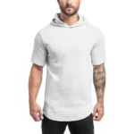 New Gym Fitness Bodybuilding Sport Hoodie Mens Slim Fit Solid Color Hooded T-Shirt Cotton Breathable Short Sleeve Muscle Shirt - Image 12