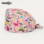 pink Printed Hats Men And Women Work Hat Scrub Cap Gorro Enfermera Quirofano Scrub Cap cotton Scrubs hat nurse accessories - Image 7