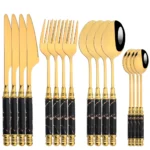 16Pcs Tableware Set Cutlery Set Mirror Ceramic Handle Gold Flatware Fork Spoon Knife Set Stainless Steel Dinnerware Dinner Set - Image 7
