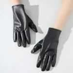 Ladies' Black Leather Gloves Sexy Photo Leather Gloves Ladies' Autumn and Winter Warm Driving Gloves - Image 3