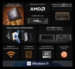 BMAX B5APRO Mini PC AMD Ryzen7 5825U 8 Cores Processor Up to 4.5GHz 16GB DDR4 RAM 512GB NVMe SSD 2.4/5GHz WiFi Bluetooth 5.0 - Image 9
