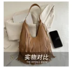 Large Capacity Casual Solid Retro Tassel Tote Bags Hot Sale Versatile Underarm Women's Bag Concise Advanced Sense Shoulder Bags - Image 20