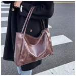 Tote Women's Bag Korean Style Large Capacity Soft Leather Shoulder Bag Retro Casual Hand-held Bucket Bag 2025 Одноплечевая сумка - Image 26