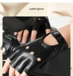 Men Half Finger Genuine Leather Gloves Sheepskin Leather Gloves Outdoor Cycling Driving Motorcycle Gloves Fingerless Gym Mittens - Image 8