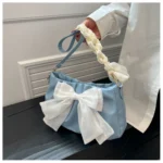 Lovely Bow Handbags for Girls Ladies Fashion Pleated Shoulder Bags for Women Simple Design Female Underarm Bag Casual Tote Purse - Image 21