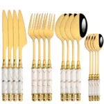16Pcs Tableware Set Cutlery Set Mirror Ceramic Handle Gold Flatware Fork Spoon Knife Set Stainless Steel Dinnerware Dinner Set - Image 9