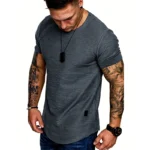 Men's Sports T-shirt Slim Fit O-neck Short Sleeve Muscle Fitness Casual Hip Hop Top Summer Fashion Basic Solid Crew T-shirt - Image 5