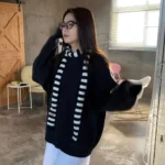 Y2k Black Grey Stripe Long Scarves Women Harajuku Cotton Scarves Black And White Striped Scarf  Thin Long Decorative Neckerchief - Image 39