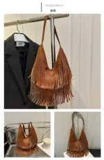 Large Capacity Casual Solid Retro Tassel Tote Bags Hot Sale Versatile Underarm Women's Bag Concise Advanced Sense Shoulder Bags - Image 25