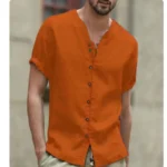 Summer Men's Short-sleeved Shirts Fashion New Casual Cotton Linen Shirt Breathable Stang Collar Button-up Tops T-shirts for Men - Image 9