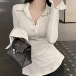 Polo Neck T Shirt for Women Coquette Clothes Sexy Woman Tshirt Trend Plain On Offer New Youth Fashion 2025 Basic Polyester In - Image 5