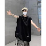 High Street Sleeveless T-shirts for Men in Summer New American Small Neckline Design Niche Pussy and Handsome Vest Vest - Image 5