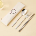 WORTHBUY Dinnerware Set Stainless Steel Cutlery Set With Tableware Bag Kitchen Utensil Travel Portable Spoon Fork Chopsticks