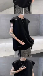 High Street Sleeveless T-shirts for Men in Summer New American Small Neckline Design Niche Pussy and Handsome Vest Vest - Image 9