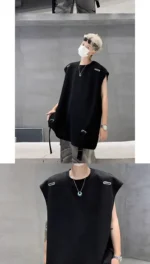 High Street Sleeveless T-shirts for Men in Summer New American Small Neckline Design Niche Pussy and Handsome Vest Vest - Image 8