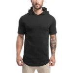 New Gym Fitness Bodybuilding Sport Hoodie Mens Slim Fit Solid Color Hooded T-Shirt Cotton Breathable Short Sleeve Muscle Shirt - Image 15