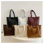 Simple Large Capacity Tote Bags for Women Retro Pu Leather Ladies Shoulder Bag Commuter Portable Girls Student Underarm Handbag - Image 6